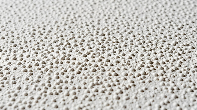 Macro view of white textured surface | High-detail plaster stucco wall background | Abstract grainy popcorn ceiling pattern | Minimalist construction material | Industrial gritty wall finish