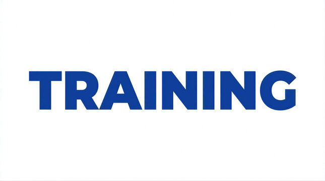 Training word written with bold blue letters on white background. Educational concept for football practice and skill development. Professional sports learning and team coaching session.