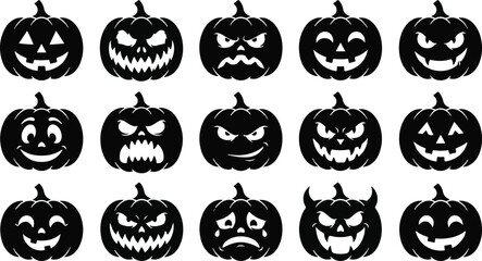 Obraz premium Collection of 13 unique black silhouette halloween pumpkins