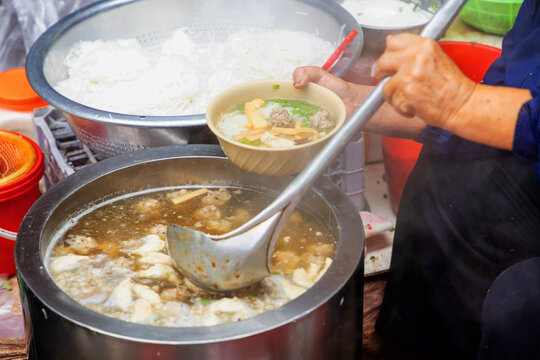 Authentic Vietnamese Pho Bo being served in Hanoi