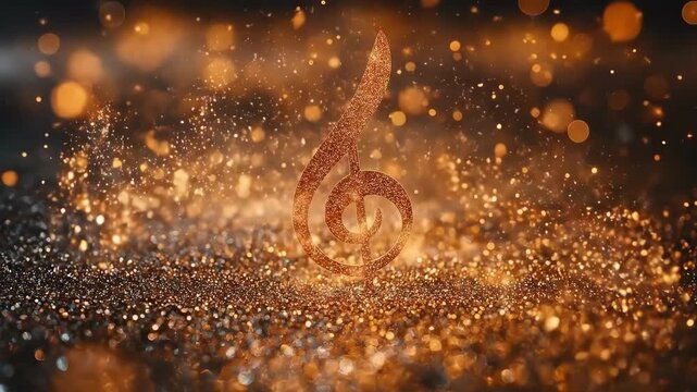 Glittering golden treble clef in a sea of sparkling lights