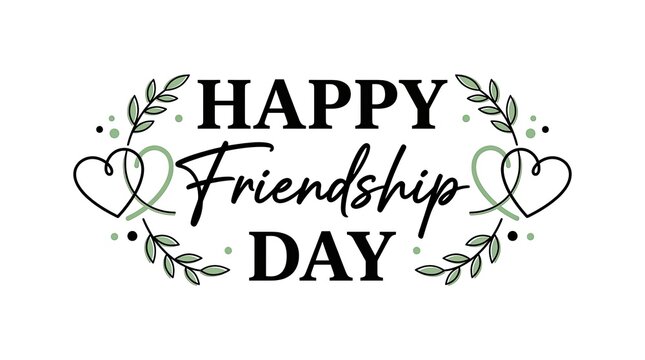 Happy friendship day typography with floral elements celebration graphic