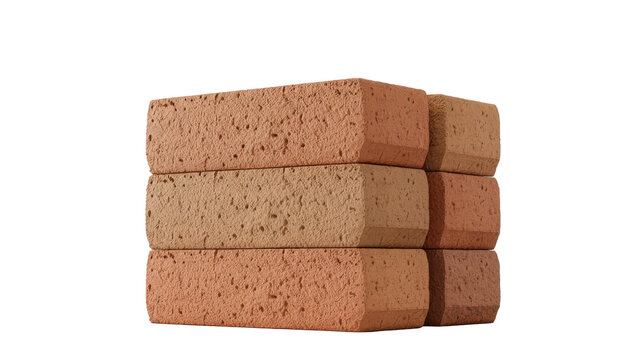 A stack of three rectangular red clay bricks with textured surfaces isolated on a white background, for construction and, building projects