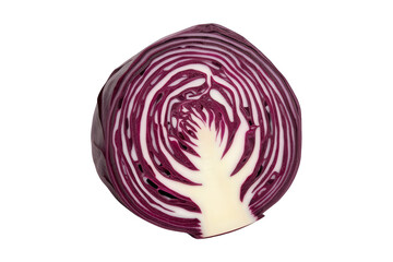 Obraz premium Red cabbage cross-section showing fresh purple vegetable texture, healthy organic food with transparent background