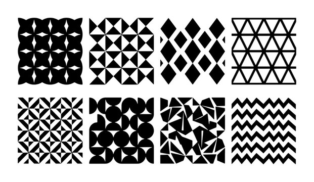Geometric Patterns Collection, Black and White Abstract Vector Textures, Modern Graphic Design Elements