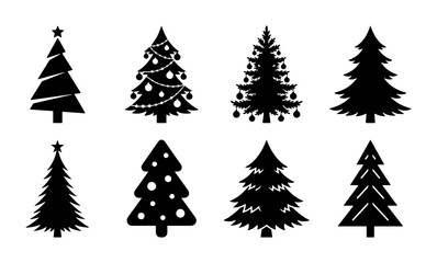 Obraz premium Christmas Tree Icons Set, Festive Evergreen Vector Graphics, Winter Holiday Celebration Elements