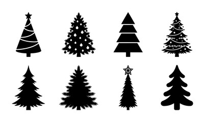 Obraz premium Christmas Tree Icons Set, Festive Holiday Vector Graphics, Winter Celebration Silhouettes