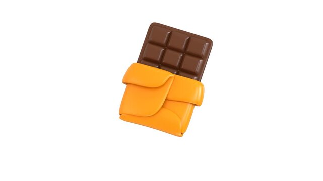 3D Wrapped Chocolate Bar Icon Animation for Candy, Sweet Snack, Dessert, Confectionery and Food, 4K Animation