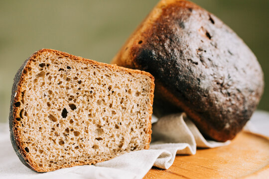 Rustic artisan bread loaf with organic ingredients, homemade
