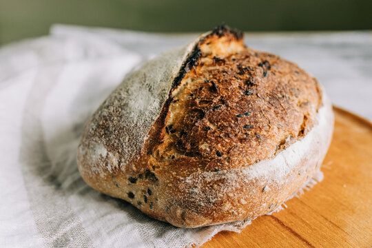 Rustic artisan sourdough loaf with organic ingredients