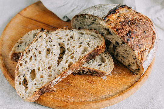 Rustic artisan sourdough bread with organic ingredients