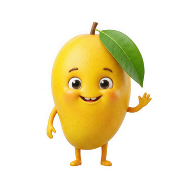 Cute cartoon mango character waving isolated on transparent background