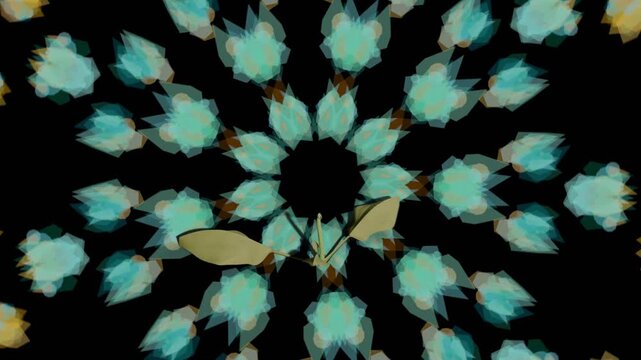 Plant stem appearing and growing up, leaves opening while rings rotating, forming mandala backdrop