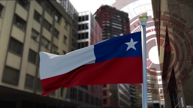 Flag fluttering and curling on vertical pole, gusts driving folds to reveal blue canton star