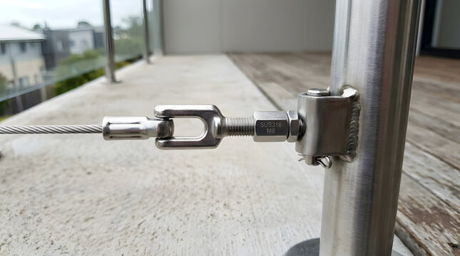 Stainless steel cable railing system | Modern outdoor balcony balustrade wire rope tensioner | SUS316 marine grade hardware | Industrial architectural safety | Residential deck metal construction