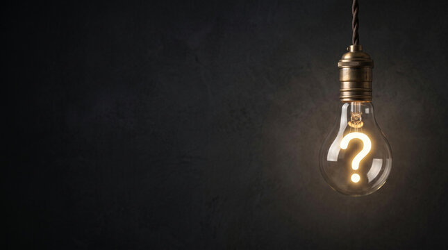 Question mark with bulb concept, concept for assessments, test, exam, quiz, puzzle, knowledge checks backgrounds, concept of help, concept of solution.