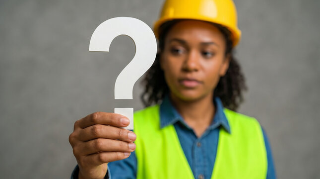 Worker holding Question mark, Question mark concept, concept for assessments, test, exam, quiz, puzzle, knowledge checks backgrounds, concept of help, concept of solution.