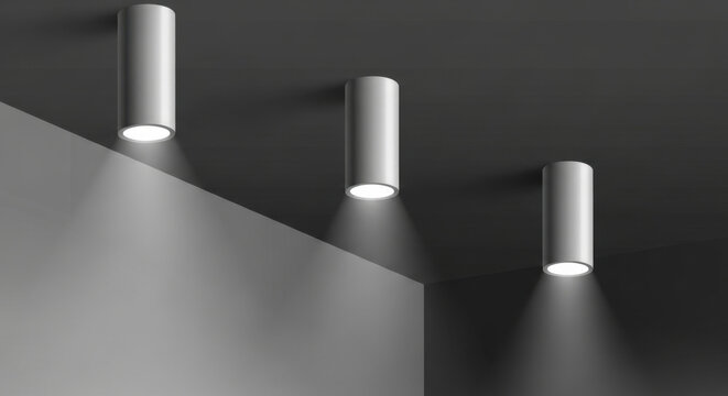 Modern Cylinder Ceiling Lights Emitting Downward Beams Of Light