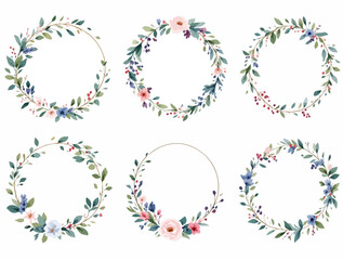 Fototapeta premium Elegant rustic floral strips designed in soft pastel watercolor harmony