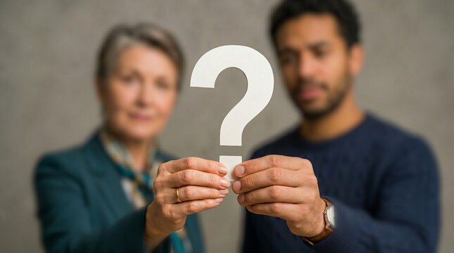 Professional holding Question mark, Question mark concept, concept for assessments, test, exam, quiz, puzzle, knowledge checks backgrounds, concept of help, concept of solution.