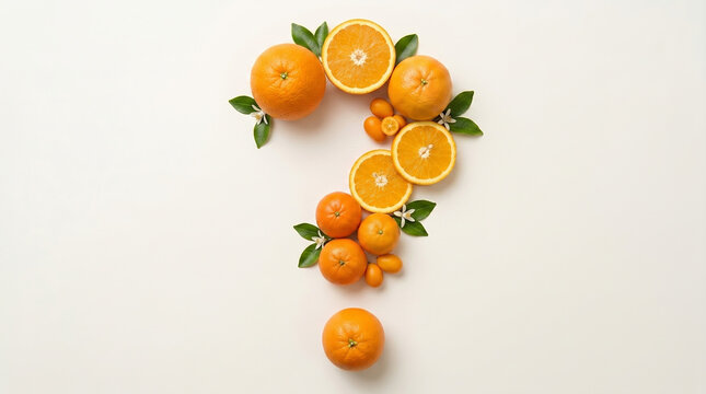 Question mark made up of orange Healthy Food Question Concept with Fresh Fruits on White, Question Mark Made of Fresh Fruits Isolated on White Background