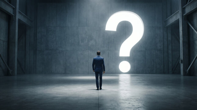 Question mark with businessman concept, concept for assessments, test, exam, quiz, puzzle, knowledge checks backgrounds, concept of help, concept of solution.