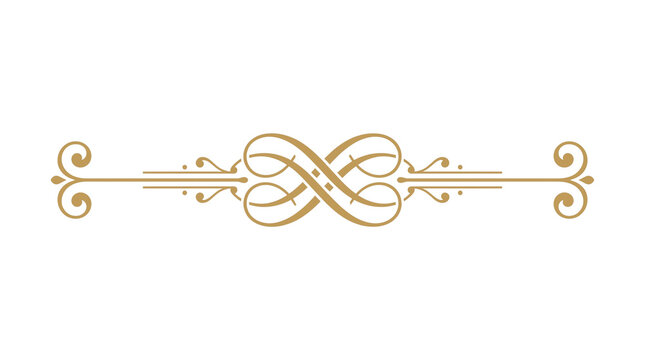 Vintage gold filigree divider, elegant ornamental flourish for wedding invitations, classic victorian scroll border element, luxury decorative line art isolated PNG with Transparent Background
