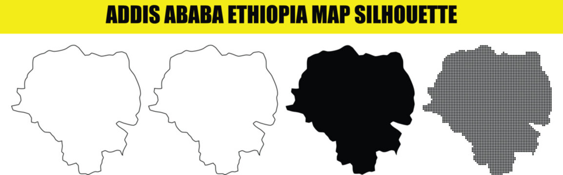 Addis ababa ethiopia map silhouette set with outline and dotted pattern designs for urban geography educational visuals.