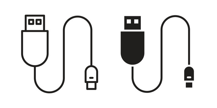 USB cable icon for mobile application, button and website design.