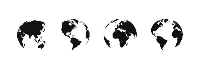 Earth Globe Silhouettes On White Background Four Different Views © Ashok