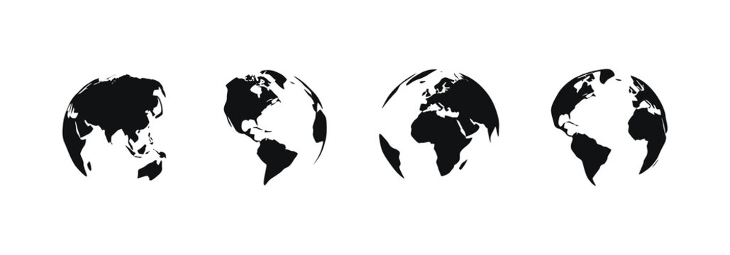 Earth Globe Silhouettes On White Background Four Different Views