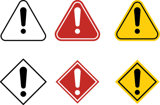 Warning caution alert sign icon set, triangle and diamond shape, safety symbol, editable stroke, vector