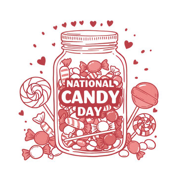 National candy day illustration jar of sweets isolated on transparent background
