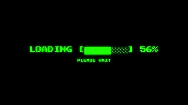 Classic retro green 8-bit loading bar with glowing pixel interface. Transparent alpha channel, perfect for game UI, overlays, streaming, motion graphics, and retro digital projects.