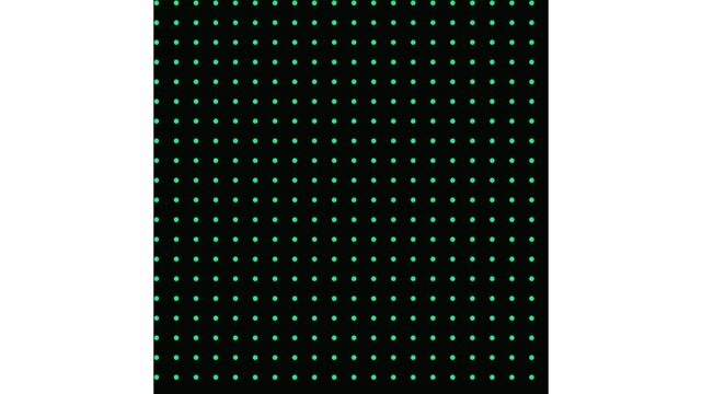 Abstract green polka dots pattern shifting on black backgrounds with white vertical separators