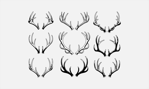 deer horns line art icon set vector illustration
