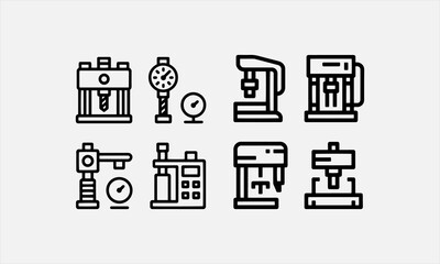 Obraz premium Hydraulic Press Line art vector icon set modern abstract shapes vector illustration