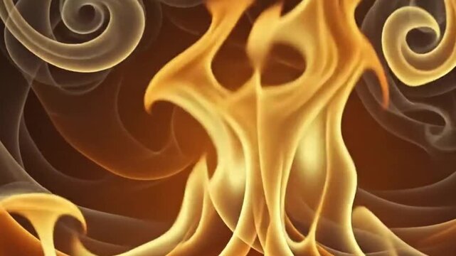 Abstract golden smoke swirls and flowing waves on dark background