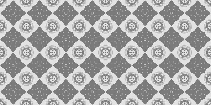 ​Seamless traditional batik geometric pattern in grey. Vector background for textile, fabric, wallpaper.