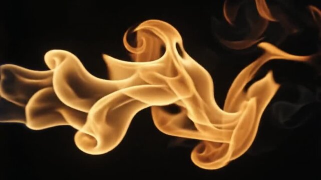Mesmerizing golden smoke patterns against a deep black background, showcasing fluid dynamics and artistic flow