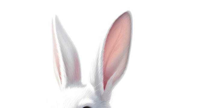 White rabbit ears close up digital illustration isolated on transparent background