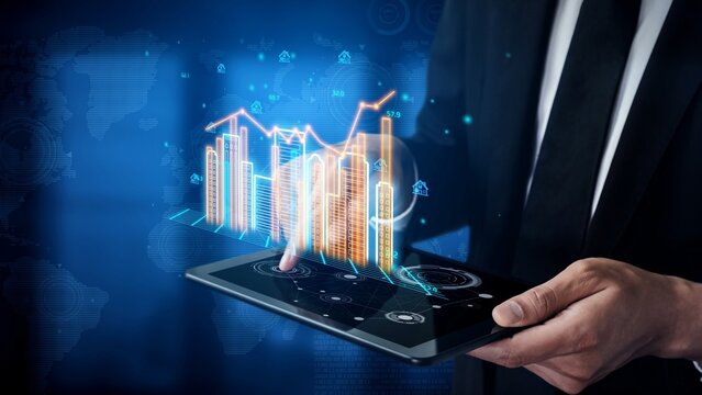 Businessman Using Tablet with Futuristic Graphs and Data Visualization in Modern Office Setting for Financial Analysis and Reporting. Entropy.