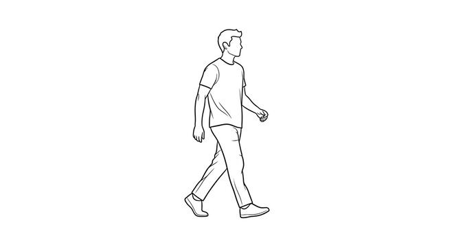 Walking man silhouette on a white background linear illustration