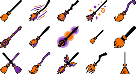 Halloween broomstick vector illustrations for witchcraft and magic designs © MDSumon