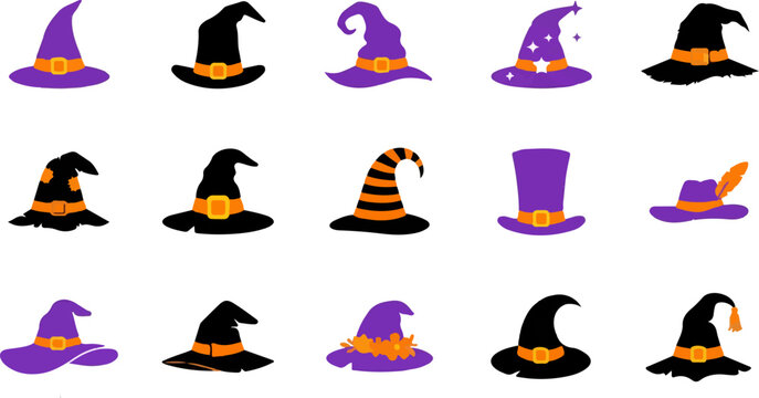 Collection of 14 unique witch hat designs for halloween and cosplay