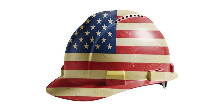American flag hard hat patriotic construction safety gear isolated on transparent background