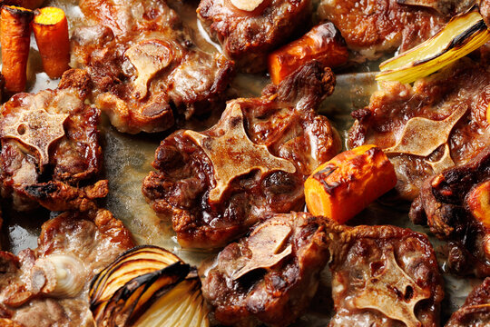 Roasted Beef Oxtail Bones for Homemade Bone Broth Preparation