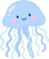 귀여운 파란 해파리 바다 캐릭터 일러스트 / 可愛い青いクラゲ 海のキャラクター イラスト / Cute blue jellyfish sea character illustration © shine_h