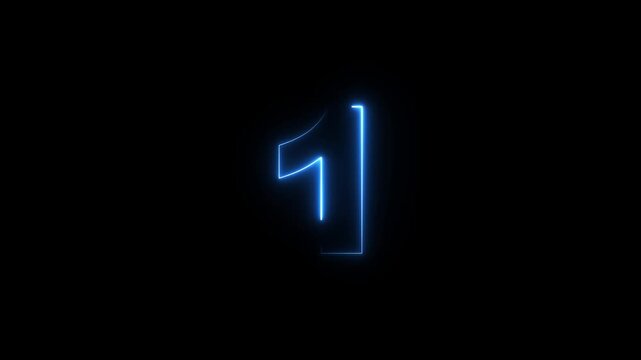 Glowing neon line number 1 text animation on black background. Abstract neon text one number countdown icon animation. 4k video motion graphics