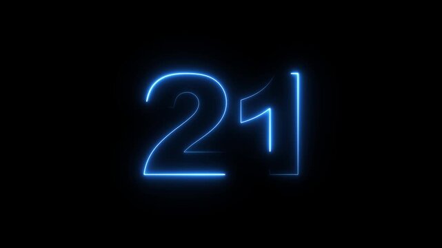 neon 21 text icon animation features glowing, pulsating letters that transition smoothly with vibrant colors, creating an energetic, dynamic 21 visual effect for loop animation